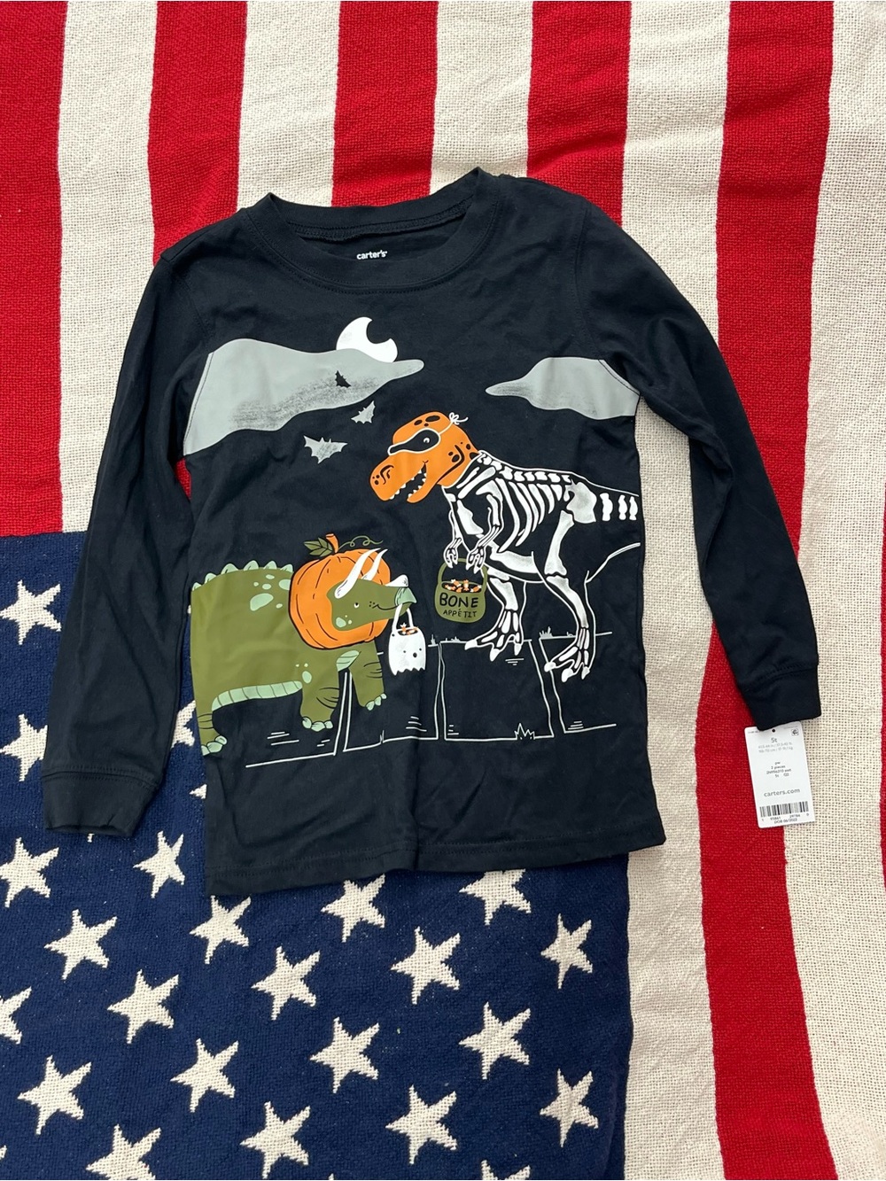 Carters Halloween Dinosaur & Skeleton Graphic Long Sleeve Pajama Top Size 5T NWT